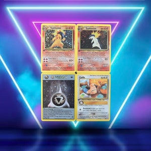 Neo Genesis Set 5/5 / Typhlosion 17, Typhlosion 18, Metal Energy 19, Cleffa 20 / First Edition / 2000 / PROXY TCG card(s)