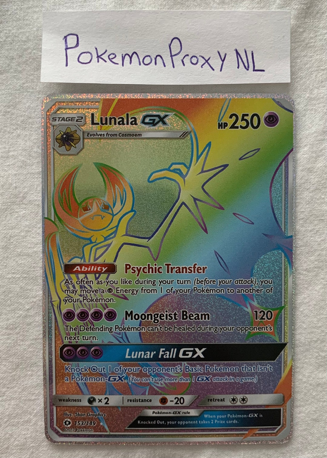 Lunala GX rainbow / Sun & Moon / 153/149 / 2017 / PROXY Etsy