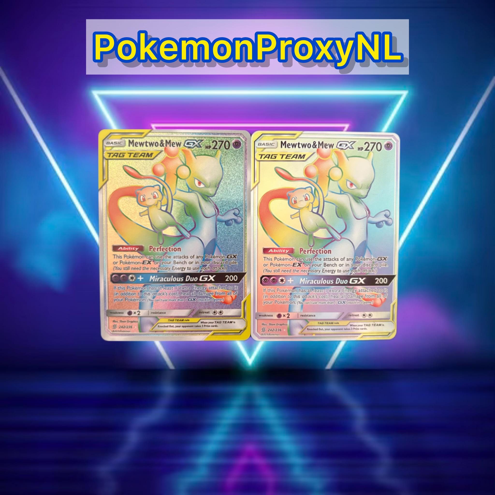 Mewtwo & Mew GX (rainbow) / Unified Minds / 242/236 / 2019 / PROXY Pokémon card(s)