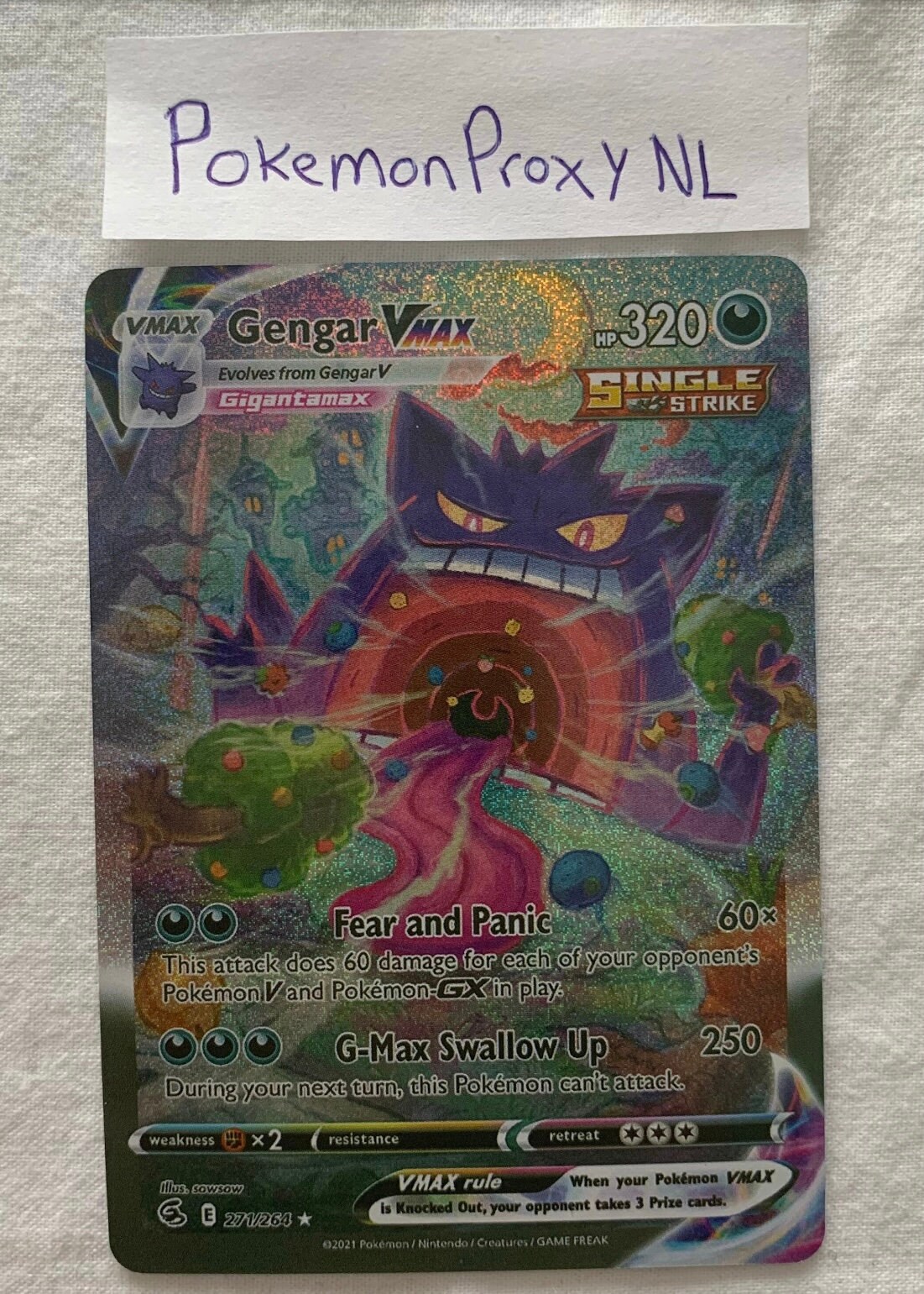 Gengar VMAX / Fusion Strike / 271/264 / 2021 / PROXY Pokémon Gengar VMAX / Fusion Strike / 271/264 / 2021 / PROXY Pokémon