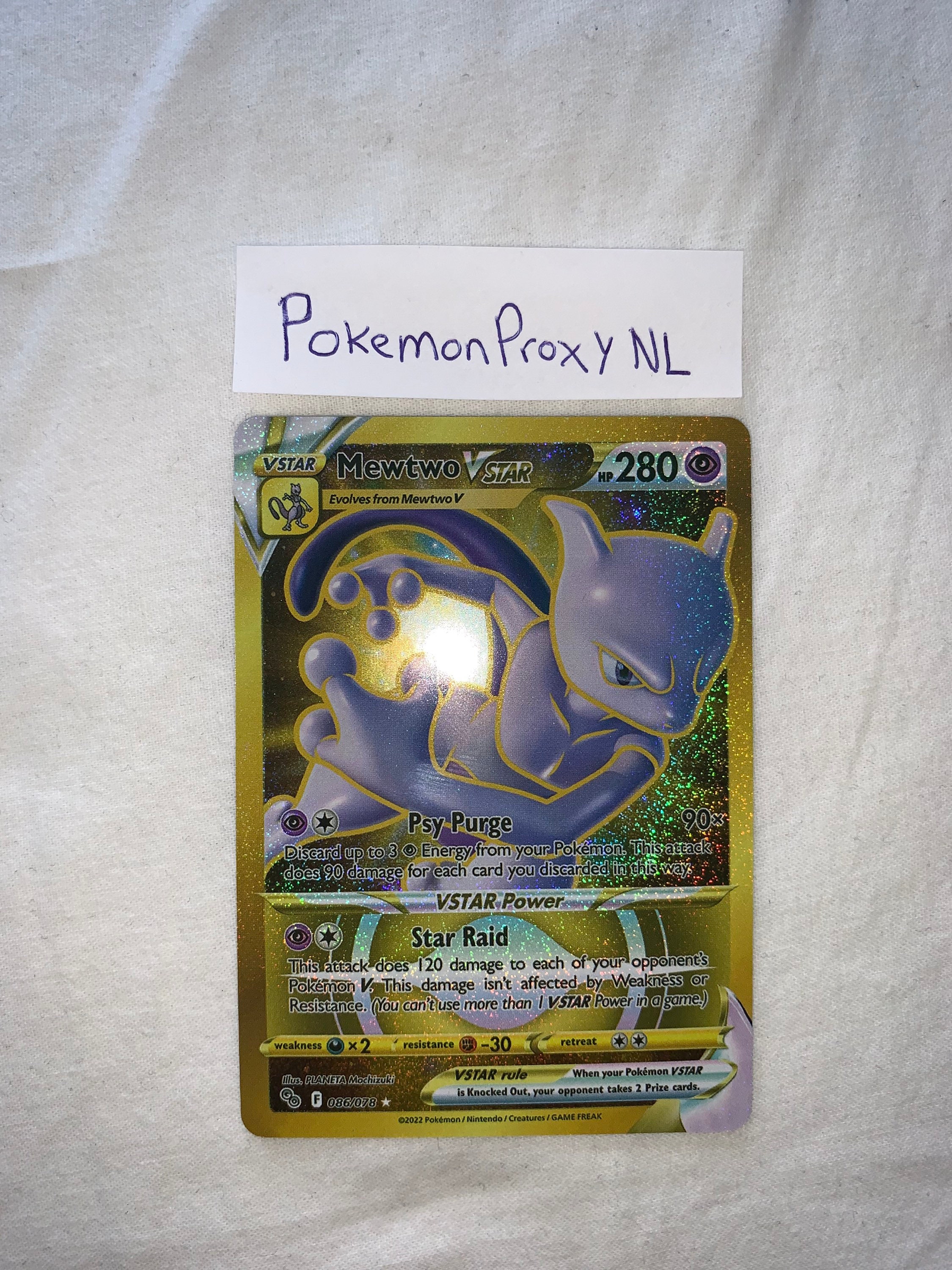 Mewtwo VSTAR 086/078 Carte Pokémon secrète rare (Pokémon GO Special TCG) +  TitanCards® Toploader