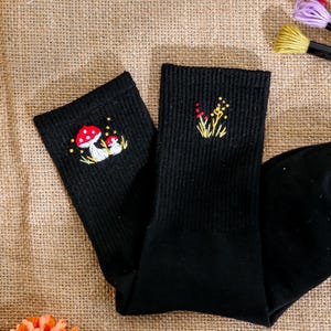 Mushroom Embroidered Socks| Premium Embroidered Socks| Long Socks Gift For Her| Custom Embroidered Socks| Personalized Gym and Workout Wear