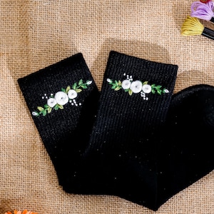 Bridal Socks Custom White Rose Embroider | Personalized Name Design | Custom Socks for Women | Stylish Handmade Athletic Wear