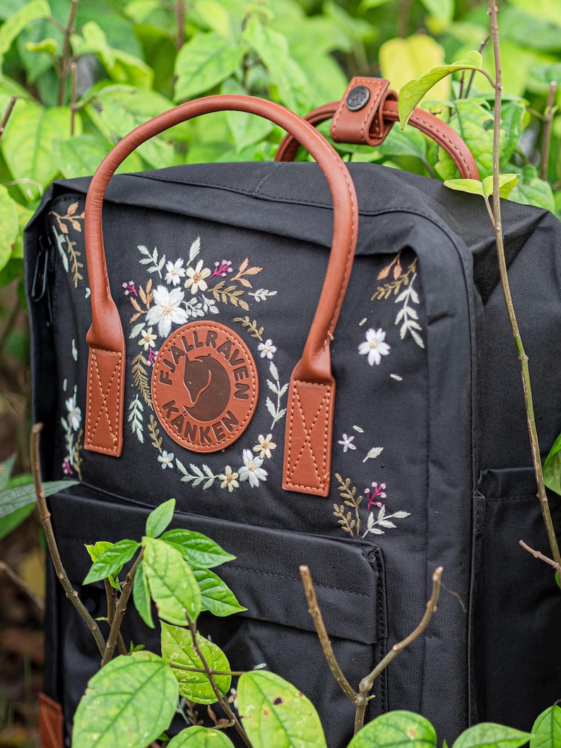 Custom Small Flower Embroidered Backpack, Floral & Name Embroidery ...