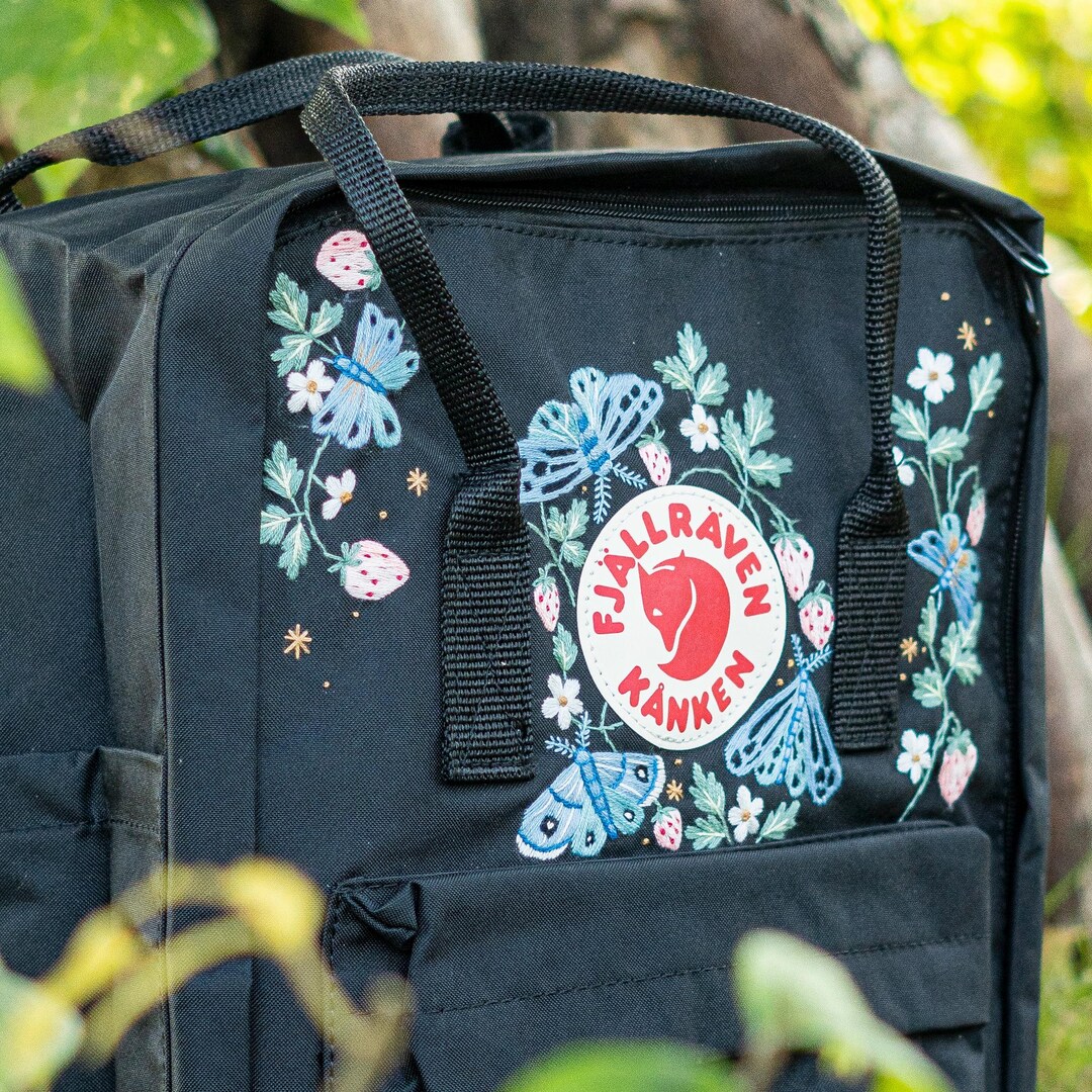 Butterfly Raffines Rucksack Kanken Backpack Embroidered With Butterfly, Floral, Cute Unique Custom ...