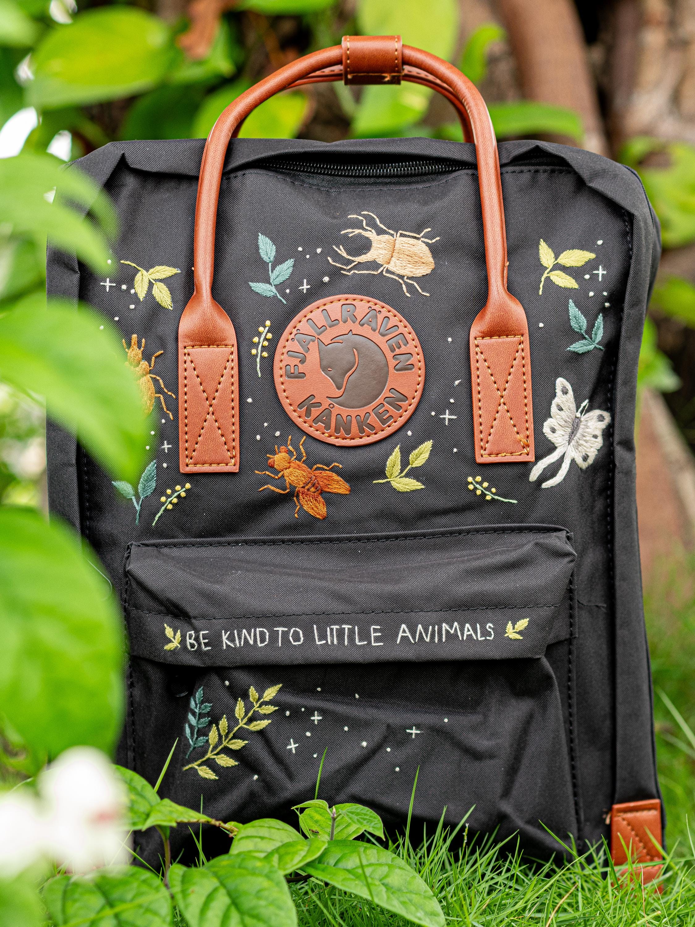 Custom Embroidered Kanken Laptop, Bugs & Floral Embroidered Backpack ...