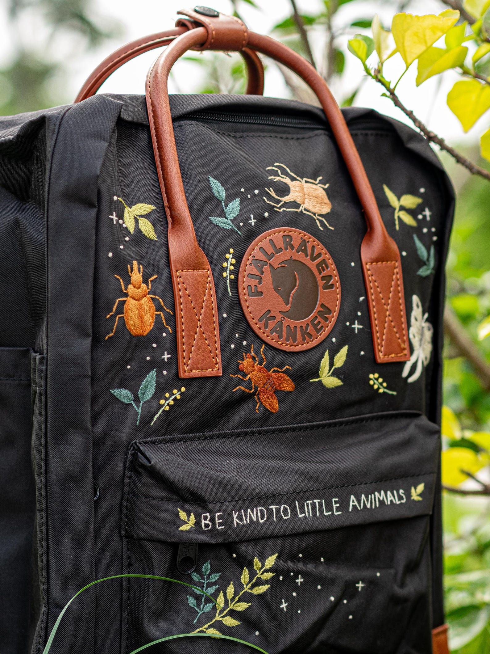 Custom Embroidered Kanken Laptop, Bugs & Floral Embroidered Backpack ...