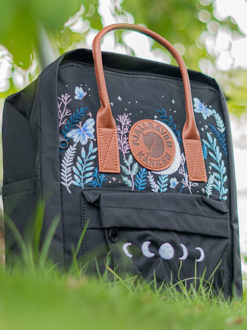 Butterfly Raffines Rucksack Custom Embroidered Backpack, Flowers Embroidered Kanken Mini, Butterfly ...