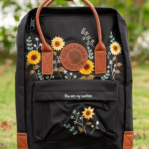 Sunflowers Fjallraven Kanken Embroidered Rucksack, Fjallraven Kanken Backpack Embroidered Flowers, Best Wishes, Flowers Embroidered Backpack