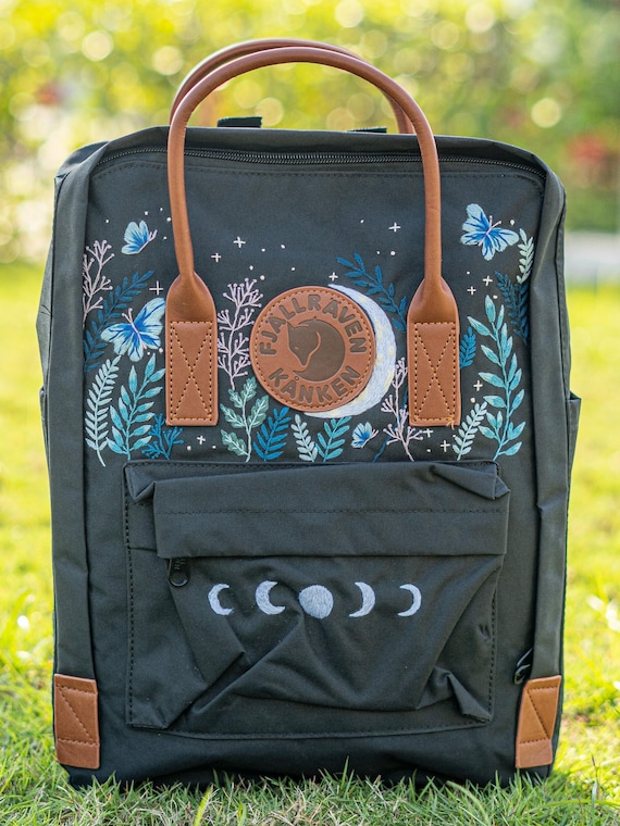 brown leather backpack with embroidered butterflies Restyle Gothic - Cinnamora Moth Embroidered butterfly patch Hand-Painted Monarch Butterfly Pink Cone