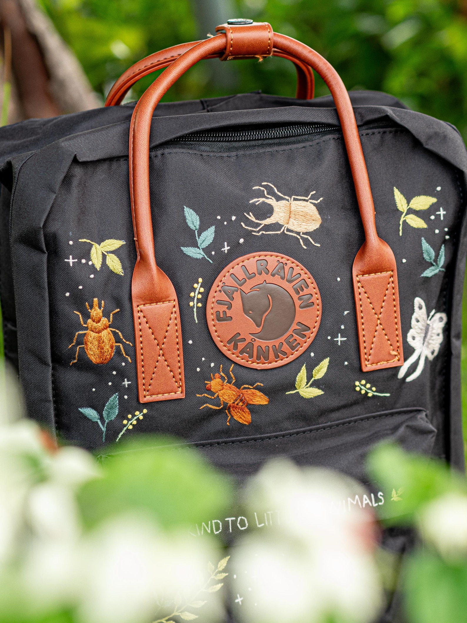 Custom Embroidered Kanken Laptop, Bugs & Floral Embroidered Backpack ...
