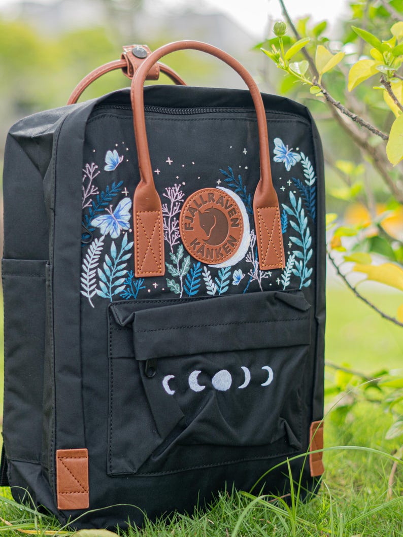 Butterfly Raffines Rucksack Custom Embroidered Backpack, Flowers Embroidered Kanken Mini, Butterfly ...