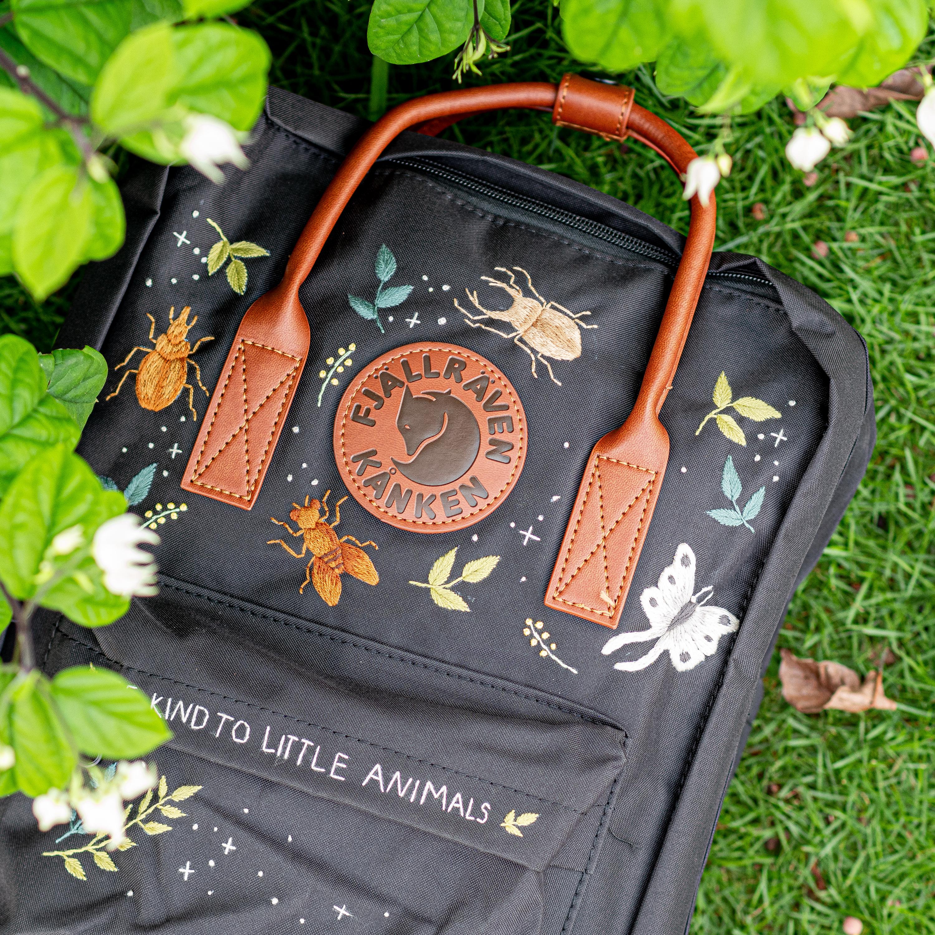 Custom Embroidered Kanken Laptop, Bugs & Floral Embroidered Backpack ...