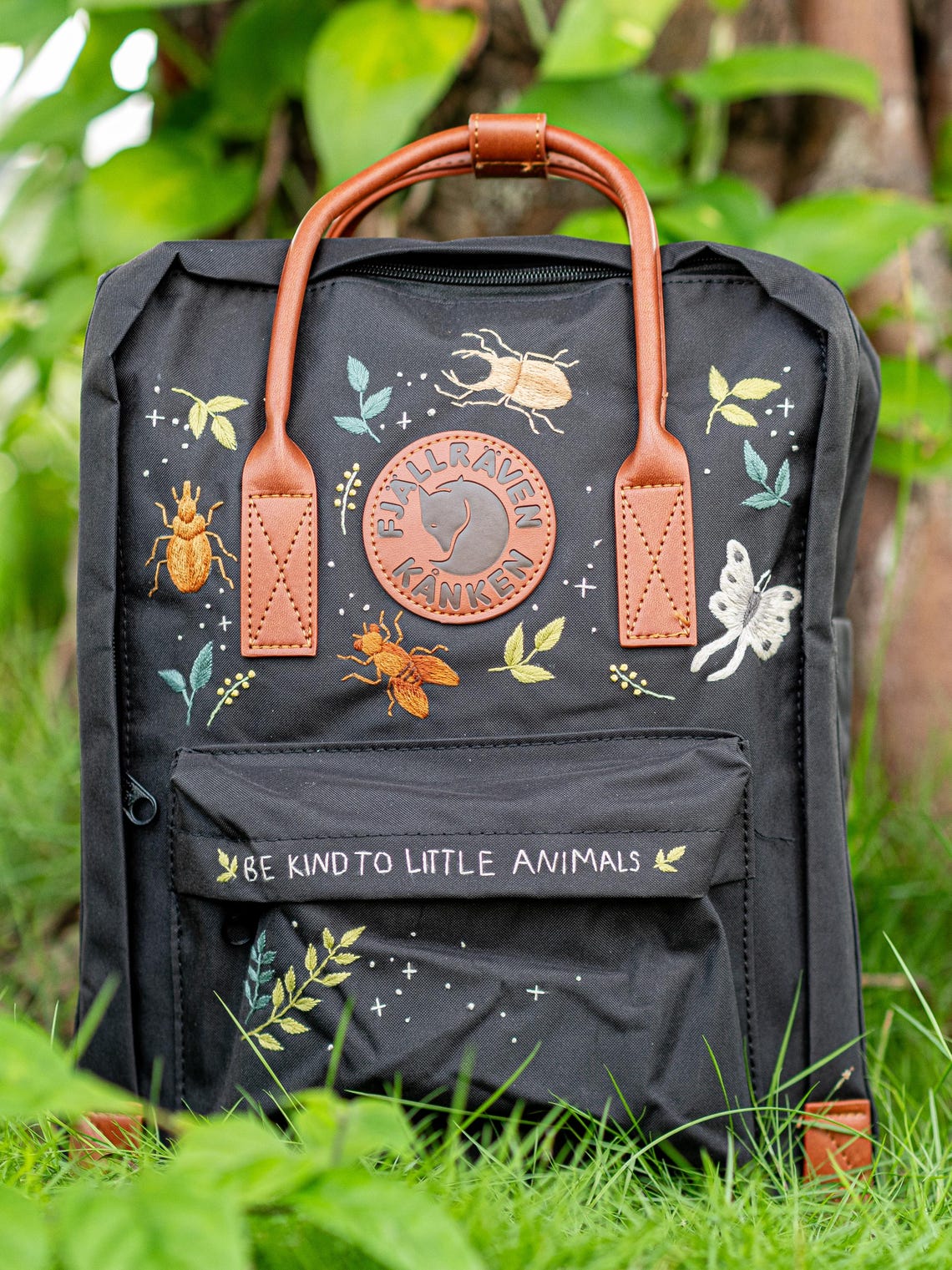 Custom Embroidered Kanken Laptop, Bugs & Floral Embroidered Backpack ...