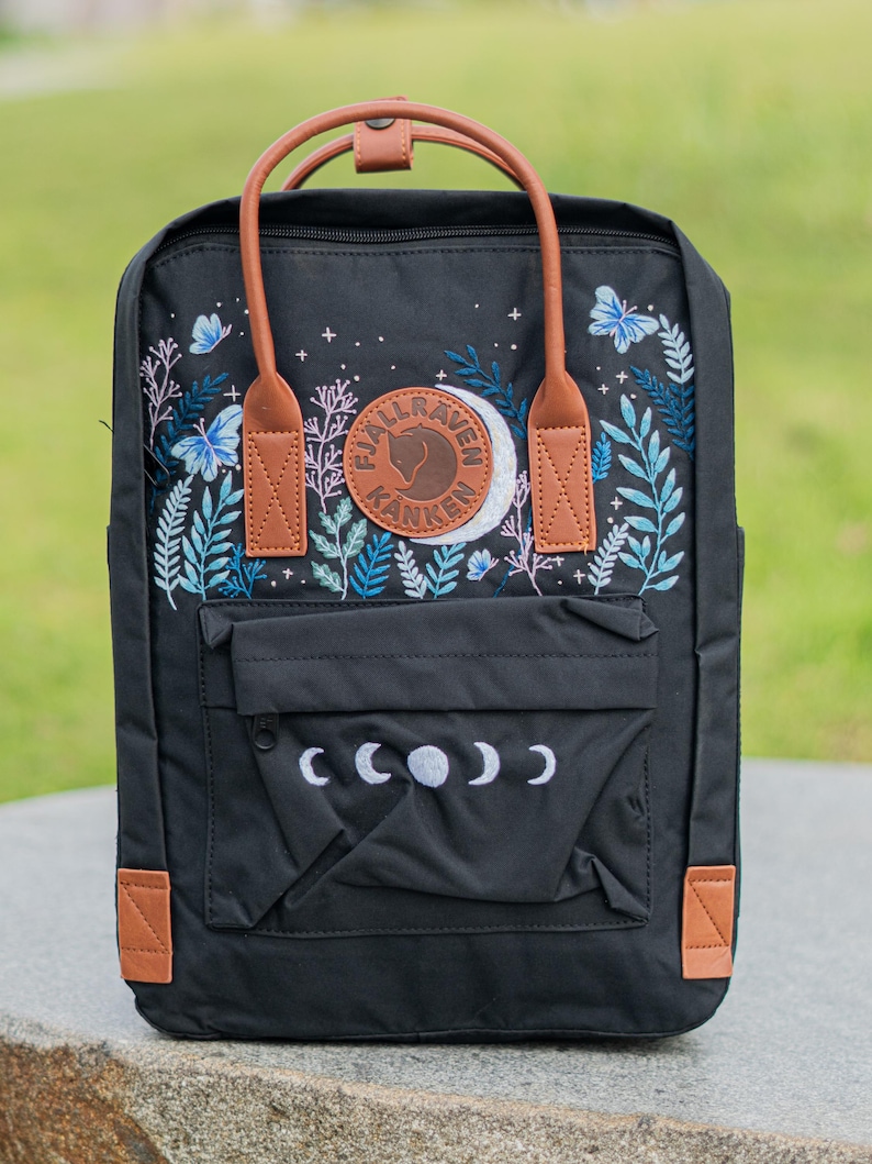 Butterfly Raffines Rucksack Custom Embroidered Backpack, Flowers Embroidered Kanken Mini, Butterfly ...