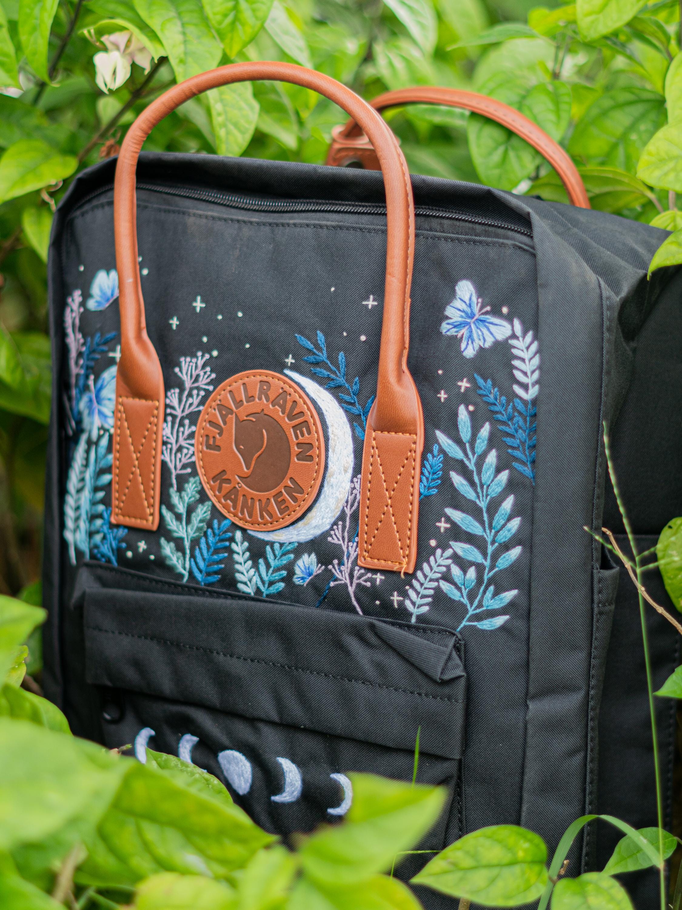 Butterfly Raffines Rucksack Custom Embroidered Backpack, Flowers Embroidered Kanken Mini, Butterfly ...