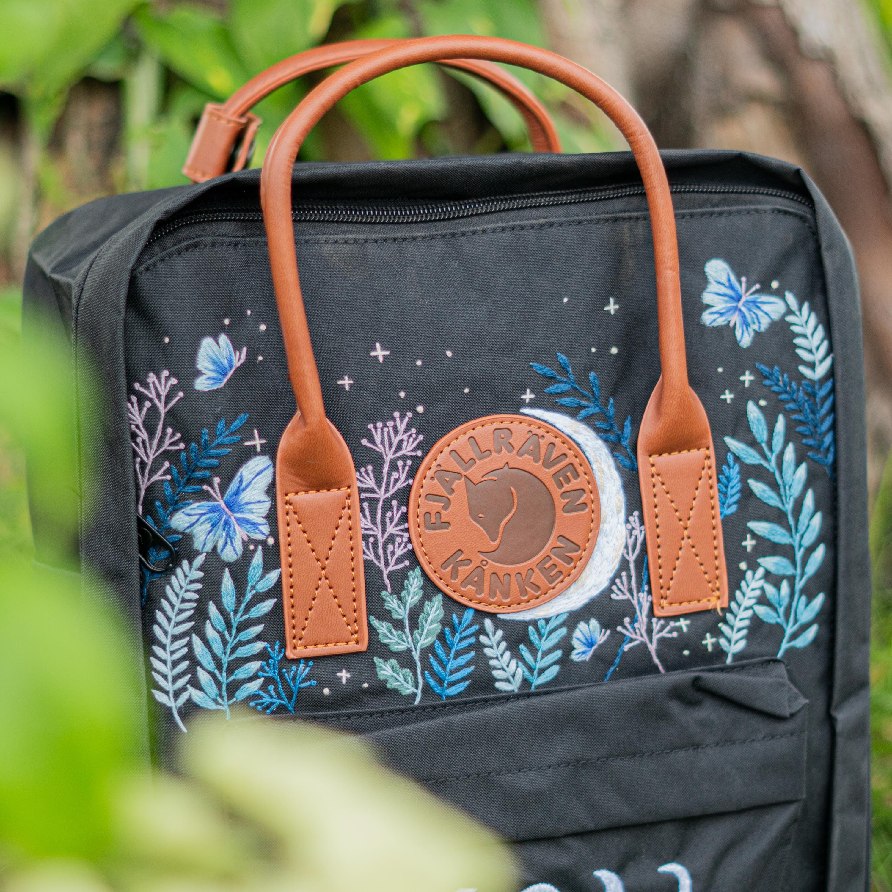 Butterfly Raffines Rucksack Custom Embroidered Backpack, Flowers Embroidered Kanken Mini, Butterfly ...