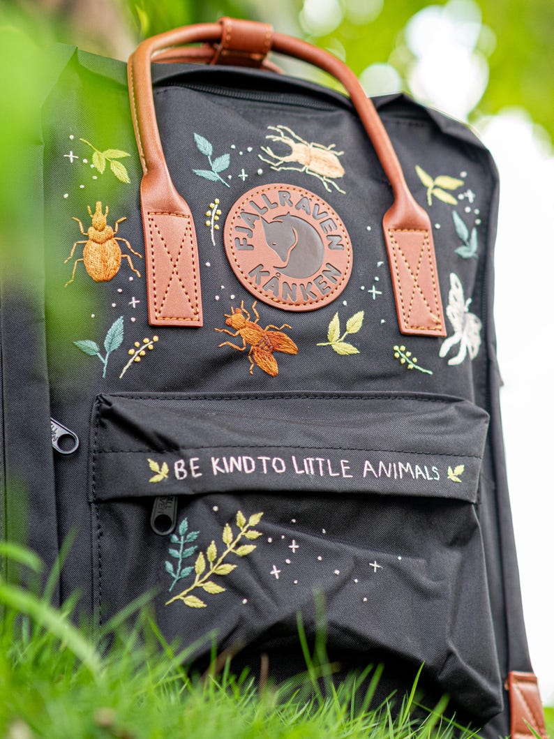 Custom Embroidered Kanken Laptop, Bugs & Floral Embroidered Backpack ...