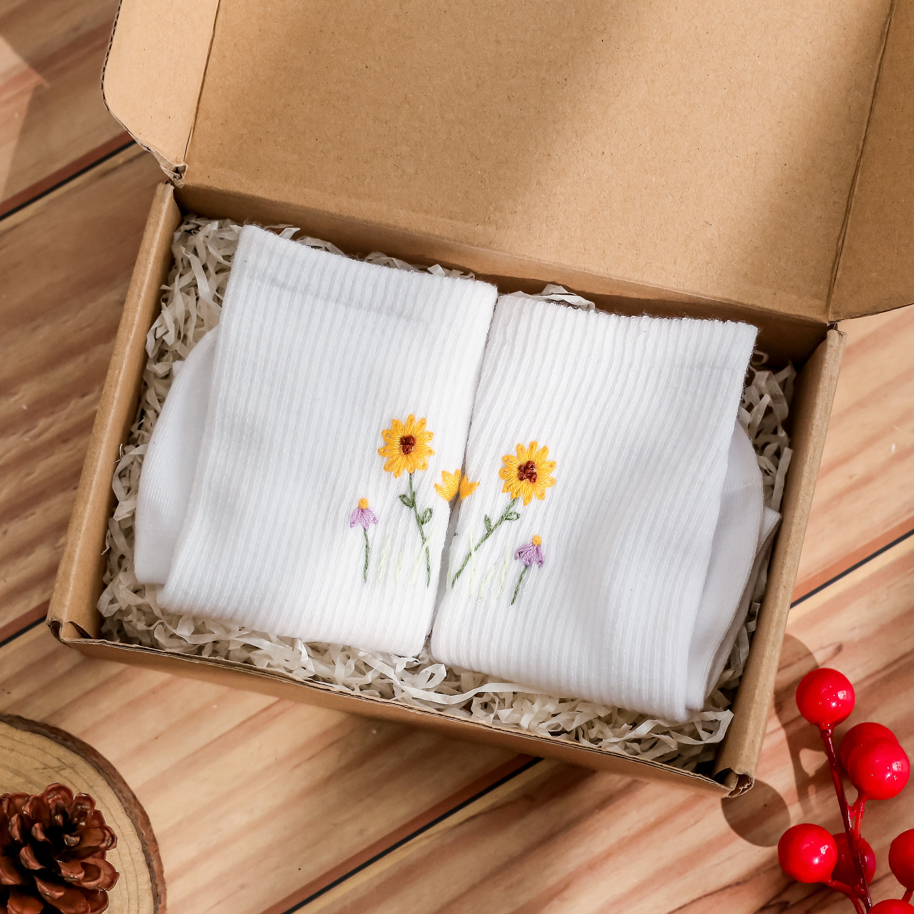 Floral Embroidered Distressed Socks