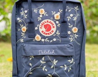 Fjallraven kanken embroidered flowers and penguins,Fjallraven 