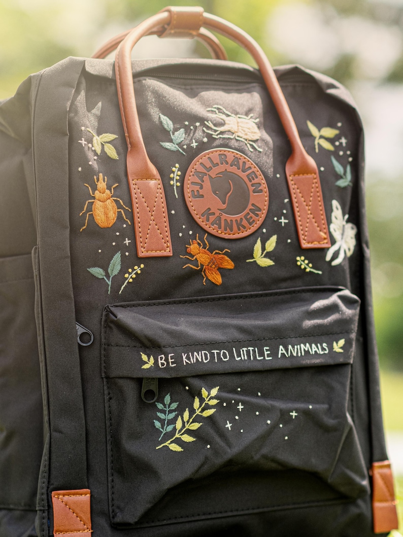 Custom Embroidered Kanken Laptop, Bugs & Floral Embroidered Backpack ...