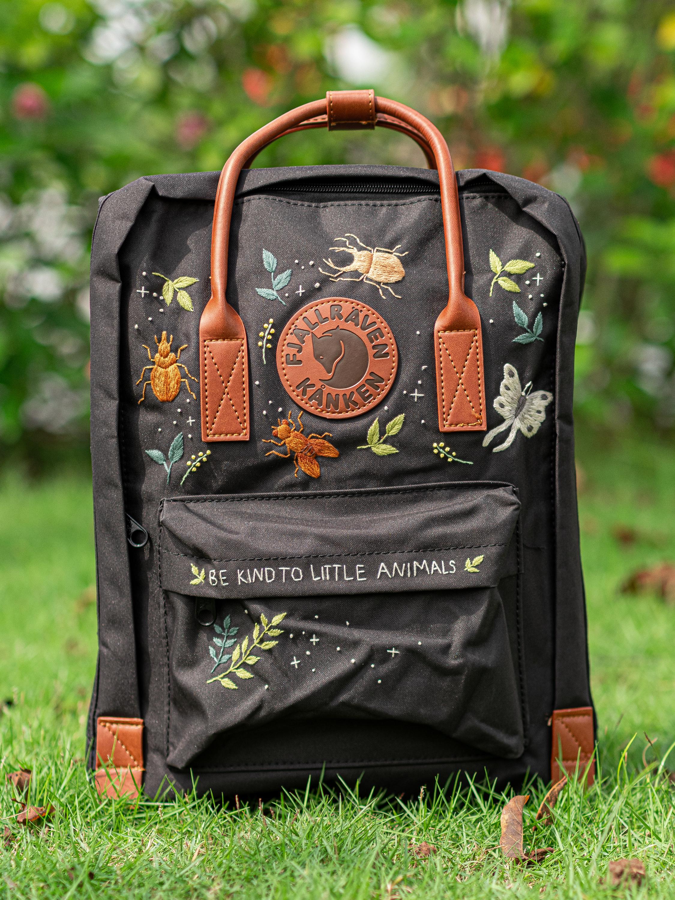 Custom Embroidered Kanken Laptop, Bugs & Floral Embroidered Backpack ...
