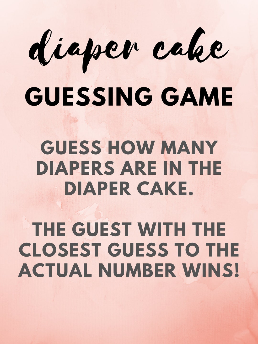 Diaper Cake Guessing Game Printable Etsy