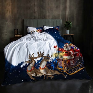Christmas Santa Claus Three-Piece Quilt cover Set Christmas Gift pillowcase Home Decor Child Gift for Soft Comfortable Bedding Bedroom.