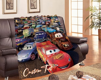 Personalized Christmas Disney Cars Blankets Custom Name Tapestry Gift for Boys Girls and Adults winter blankets Handmade.