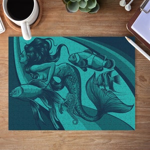 Personalized Wooden Jigsaw Puzzle, 1000 Piece Puzzle, Intellectual Challenge, Adult Puzzle, Mermaid Puzzle
