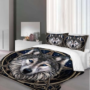 Christmas Wild Wolf Three-Piece Quilt cover Set Christmas Gift pillowcase Home Decor Child Gift for Soft Comfortable Bedding Bedroom.