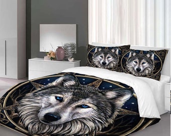 Kerst Wild Wolf driedelige dekbedovertrekset Kerstcadeau kussensloop Home Decor Kindercadeau voor zacht comfortabel beddengoed Slaapkamer.