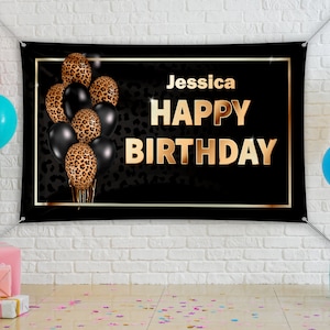 Personalized Birthday Banner,Custom Backdrop,Black Happy Birthday Banner,Birthday Decoration Hanging Banner,Custom Banner