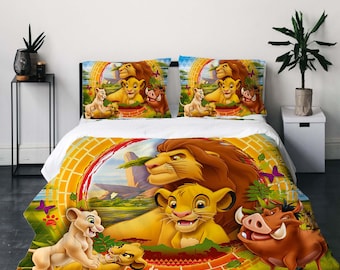 Navidad El Rey León Juego de funda de edredón de tres piezas Funda de almohada de regalo de Navidad Decoración del hogar Regalo infantil para ropa de cama suave y cómoda Dormitorio.