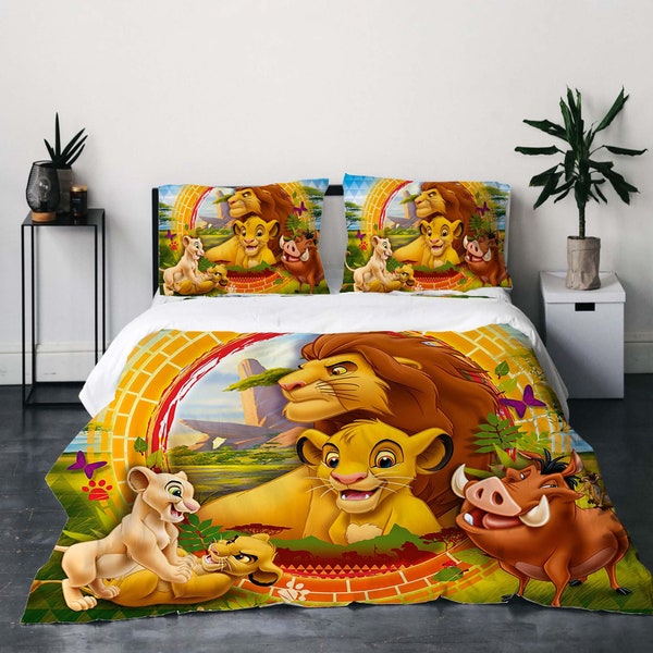 Ensemble de housse de couette trois pièces de Noël Le roi lion, cadeau de Noël, taie d'oreiller, décoration d'intérieur, cadeau d'enfant pour une literie douce et confortable.