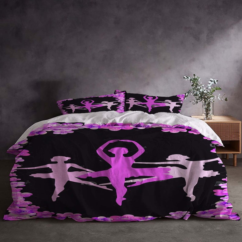 Ballet Dance Gymnast Silhouette Three-Piece Quilt cover Set Gift pillowcase Home Decor Child Gift for Soft Comfortable Bedding Bedroom. image 1