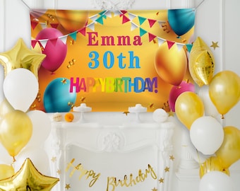 Personalised Birthday Banner With Balloons – Custom Party Decoration For Kids Or Adults 13 thumbnail image