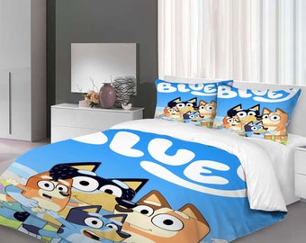 Custom Blu.ey Bingo Three-Piece Quilt cover Set Christmas Gift pillowcase Home Decor Child Gift for Soft Comfortable Bedding Bedroom.