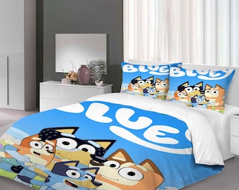 Custom Blu.ey Bingo Three-Piece Quilt cover Set Christmas Gift pillowcase Home Decor Child Gift for Soft Comfortable Bedding Bedroom.