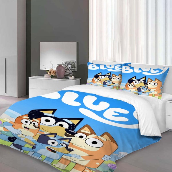 Custom Blu.ey Bingo Three-Piece Quilt cover Set Christmas Gift pillowcase Home Decor Child Gift for Soft Comfortable Bedding Bedroom.