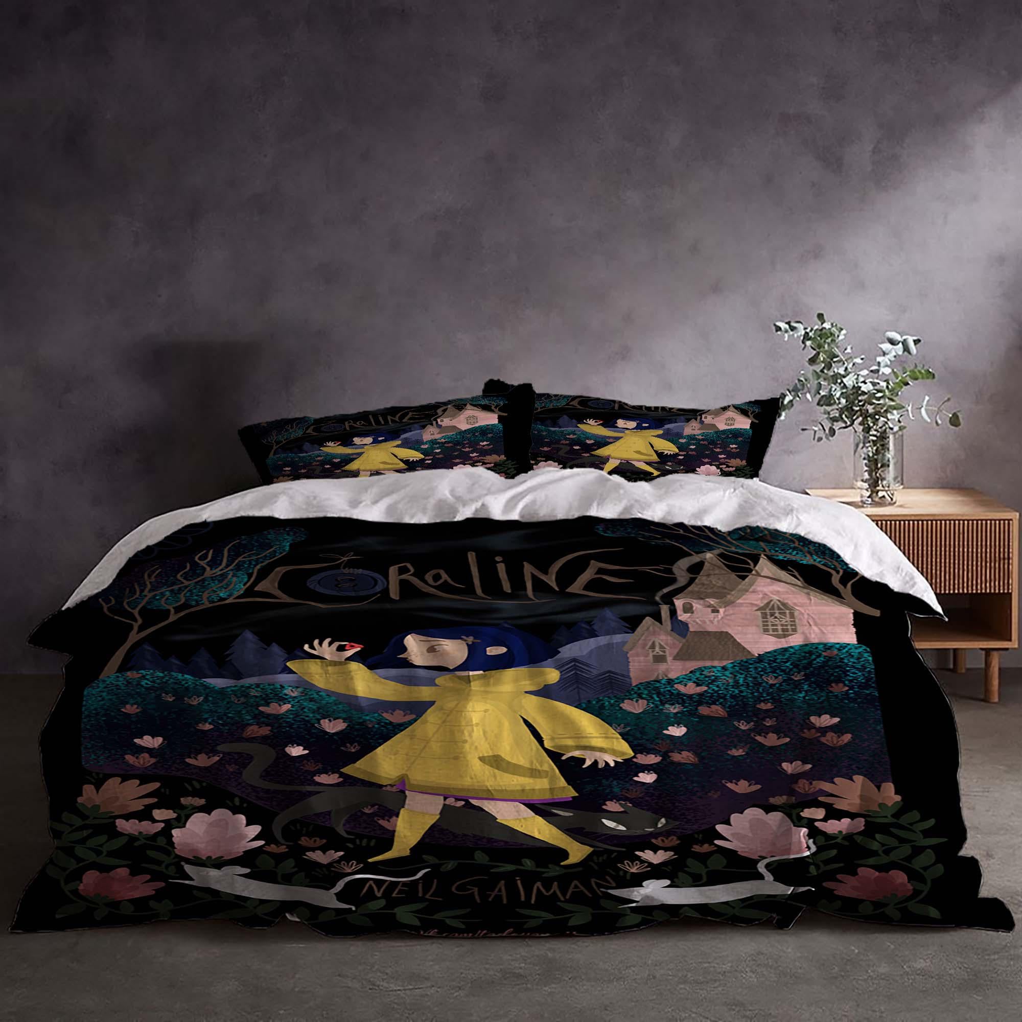Discover Halloween Coraline Bedding Set with Duvet Cover and Quilt Cover, Soft Breathable, Wrinkle Resistant, Hidden Zipper and Corner Ties