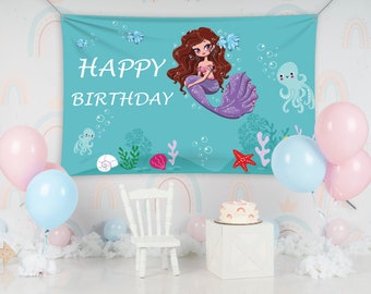 Pancartas de cumpleaños de sirena, pancartas de cumpleaños de océano azul, pancartas de cumpleaños personalizadas, decoraciones para fiesta de cumpleaños de sirena