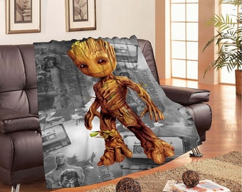 Mantas de Natal personalizadas com o nome do Groot, tapeçaria personalizada, presente para meninos, meninas e adultos, mantas de inverno feitas à mão.