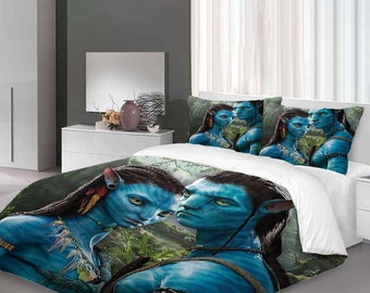 Ensemble de housse de couette 3 pièces personnalisé Avatar The Way of Water, taie d'oreiller cadeau, décoration d'intérieur, cadeau pour enfant pour une literie douce et confortable dans la chambre à coucher.