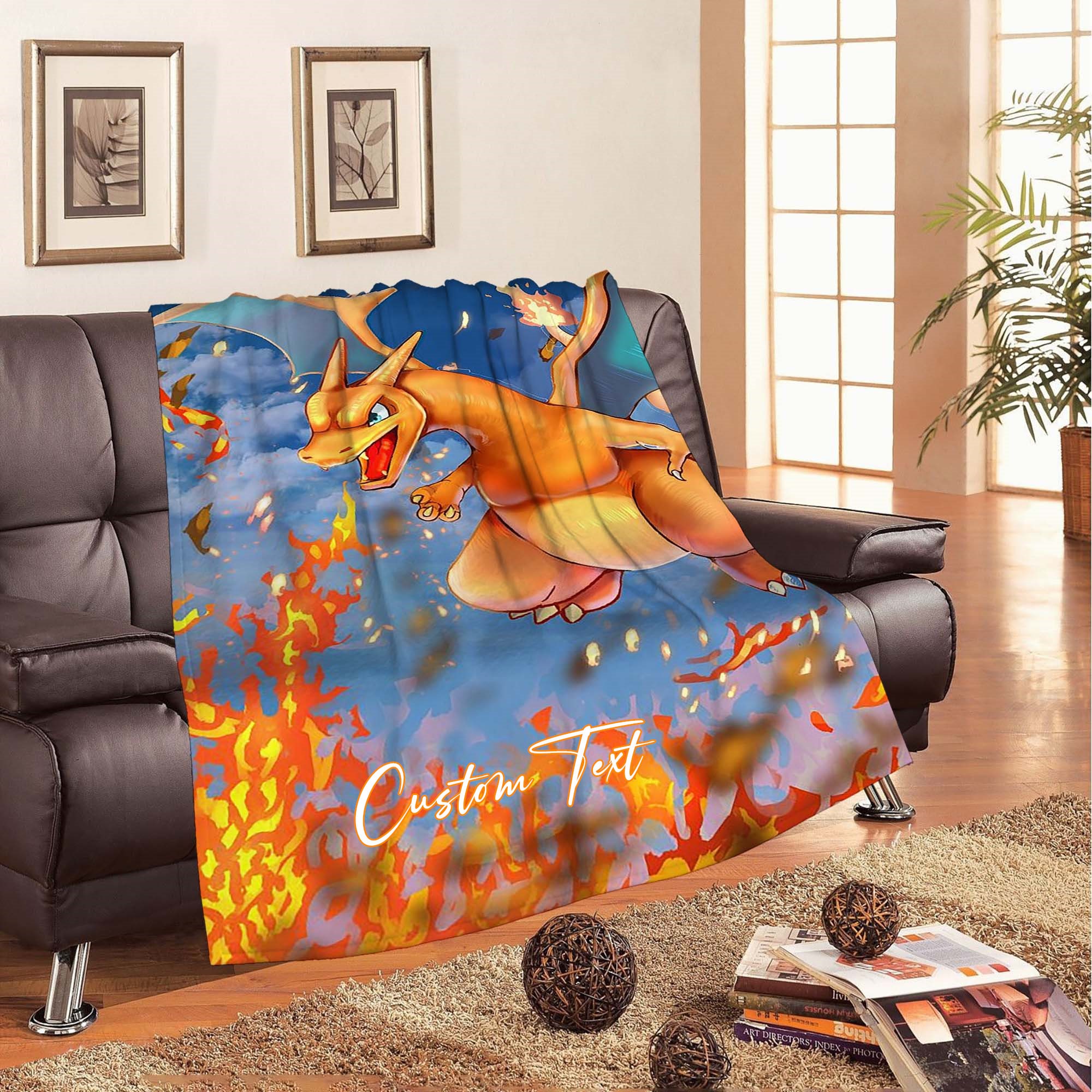 Retro Charizard Blankets Custom Name Tapestry Christmas Gift for Boys Girls and Adults winter blankets Handmade.