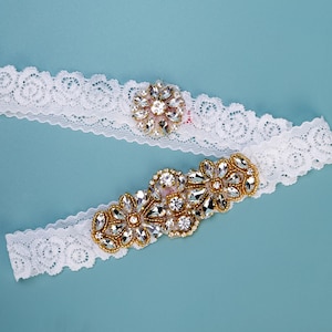 Crystal Bridal Garter, Silver Wedding Garter, Wedding Garter, Crystal Rhinestone with Rose Gold Details, Lace Garter, Wedding Gift