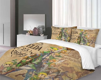 Christmas The Legend of Zelda Three-Piece Quilt cover Set Christmas pillowcase Home Decor Child Gift for Soft Comfortable Bedding Bedroom.