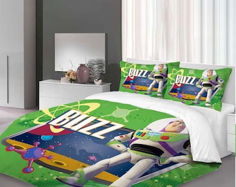 Juego de funda de edredón de tres piezas de Toy Story de Navidad, funda de almohada de regalo de Navidad, decoración del hogar, regalo para niños, ropa de cama suave y cómoda para dormitorio.