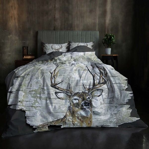 Christmas Wild Deer Three-Piece Quilt cover Set Christmas Gift pillowcase Home Decor Child Gift for Soft Comfortable Bedding Bedroom.