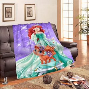 Retro Disney Princess Blankets Custom Name Tapestry Christmas Gift for Boys Girls and Adults winter blankets Handmade.